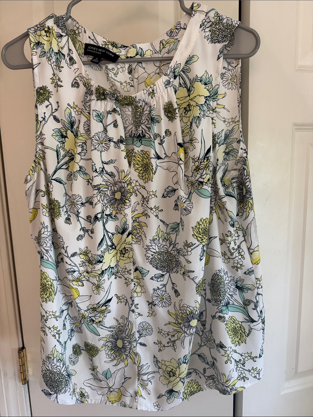 Jones New York White Floral Camisole with Yellow & Green Accents